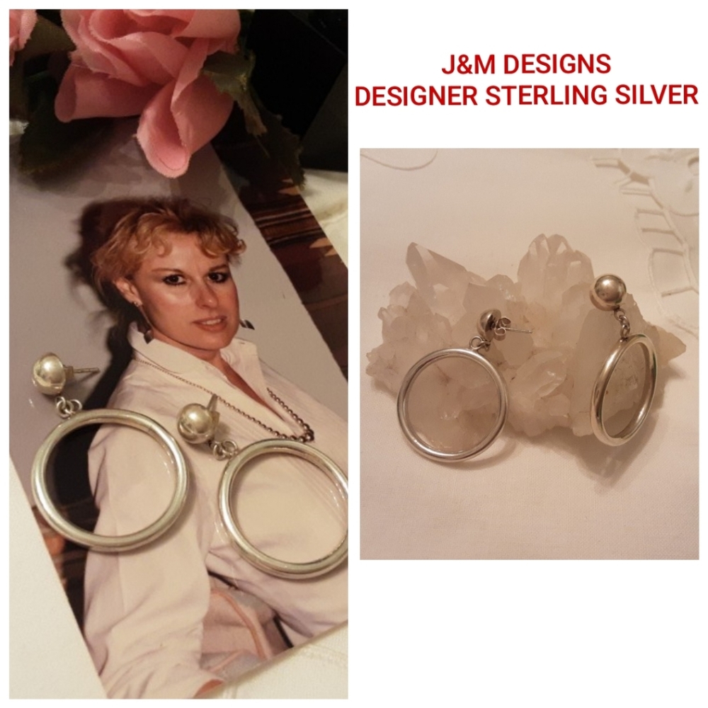 Vintage Solid 925 Sterling Silver Dangle Post Ear… - image 1